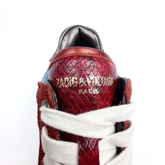 ZADIG & VOLTAIRE ZV1747 Red Snakeskin Multicolor Suede Sneakers Trainer Women 39 - Picture 4 of 10